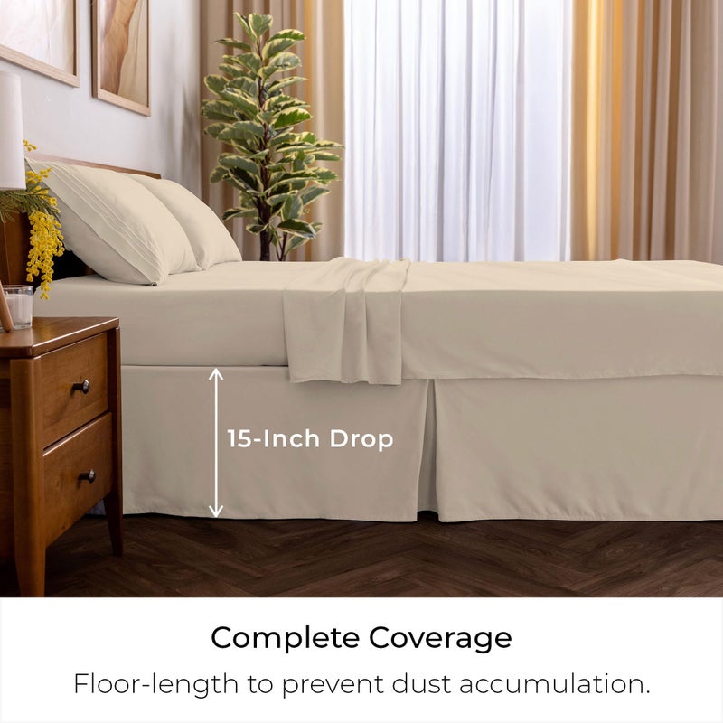 Mellanni Bed Skirt Full Size - Bed Skirting - 15-Inch Tailored Drop Pleated Dust Ruffle - Hotel Luxury Bedding - Wrinkle, Fade, Stain Resistant - 1 Bedskirt (Full, Beige) - Image 2